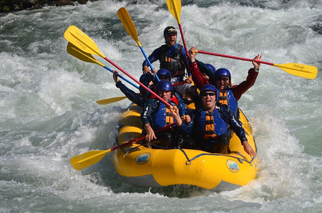 Whitewater rafting with a group and an instructor