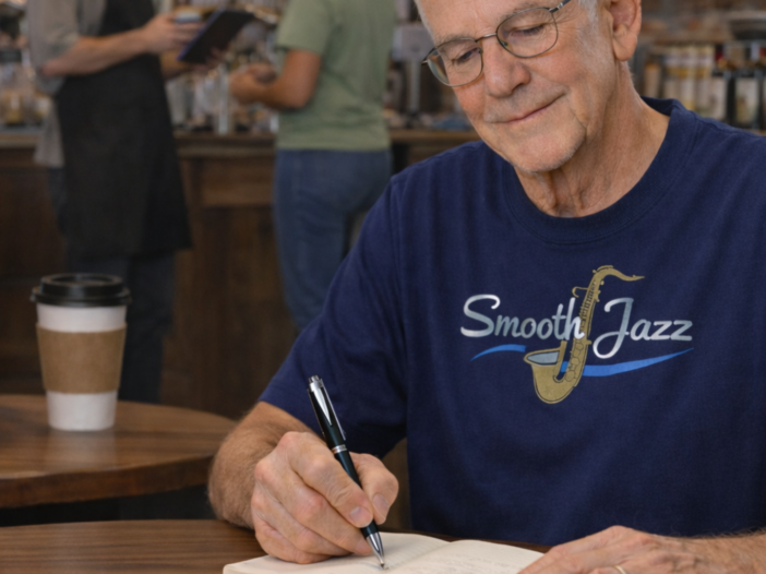 Photo of me journaling at coffee shop